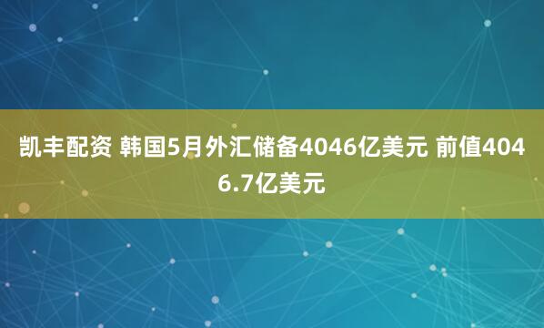 凯丰配资 韩国5月外汇储备4046亿美元 前值4046.7亿美元