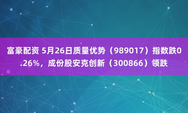 富豪配资 5月26日质量优势（989017）指数跌0.26%，成份股安克创新（300866）领跌